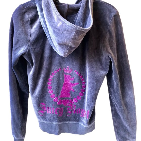 Juicy Couture Velour Zip Gray Hoodie Jacket Y2K Logo Royal Scotty Dog - Picture 10 of 13